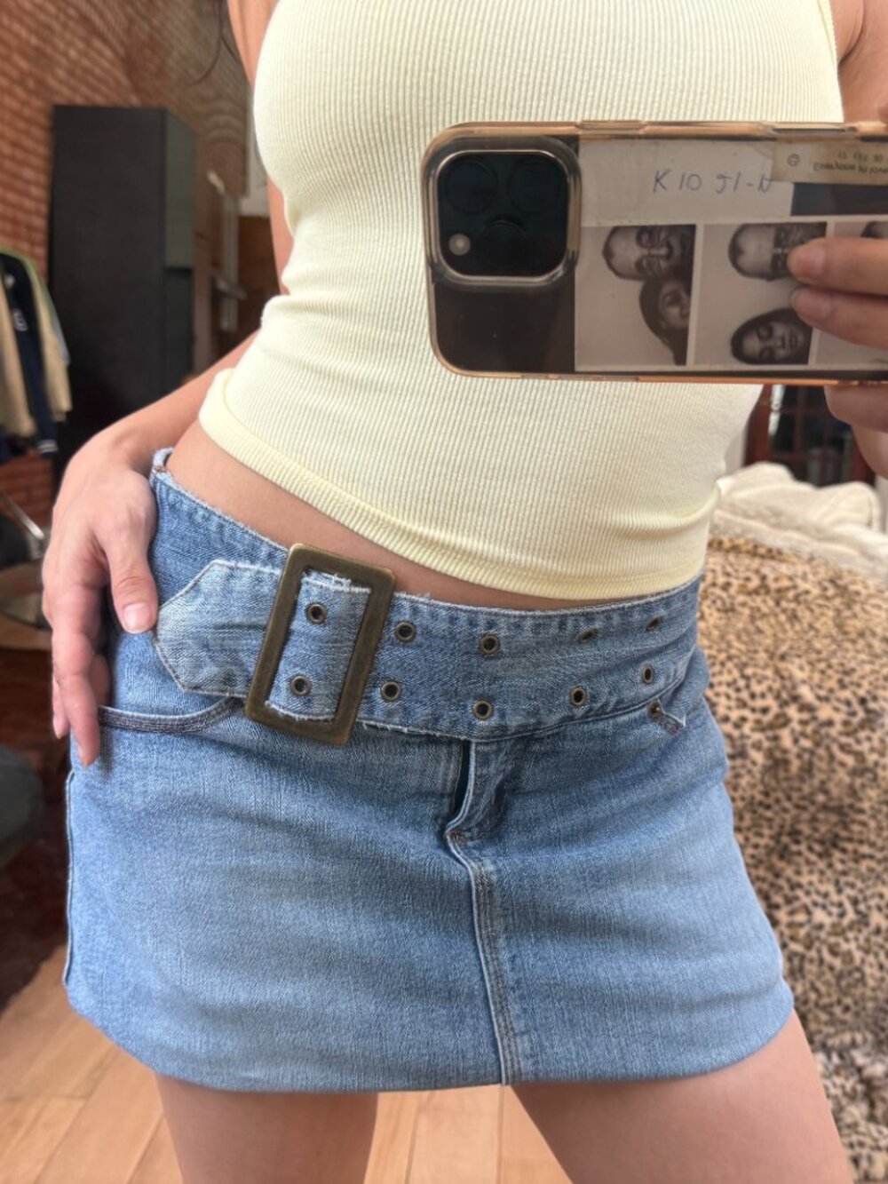 Y2K Denim Mini Skirt Belted S Low Rise Light Wash